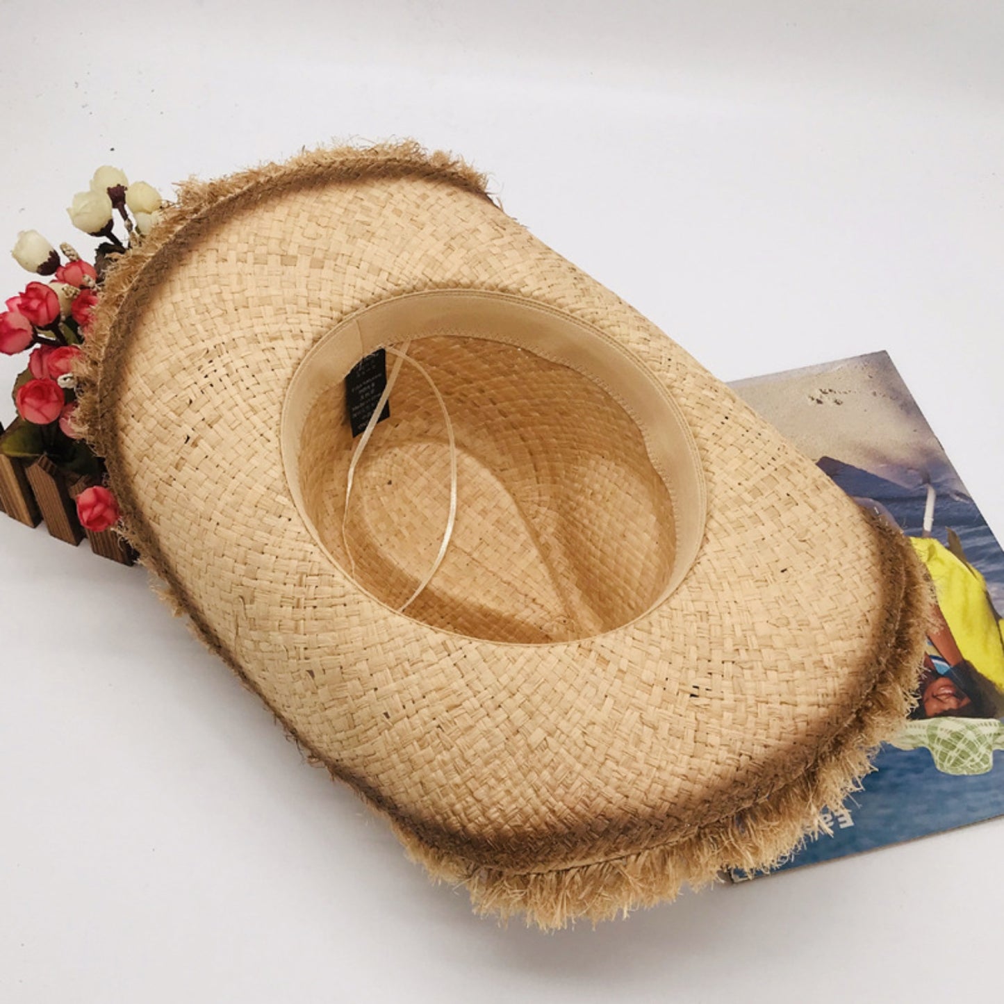 Raw Hem Wide Brim Straw Woven Hat-Teresa&#39;s Fashionista LLC