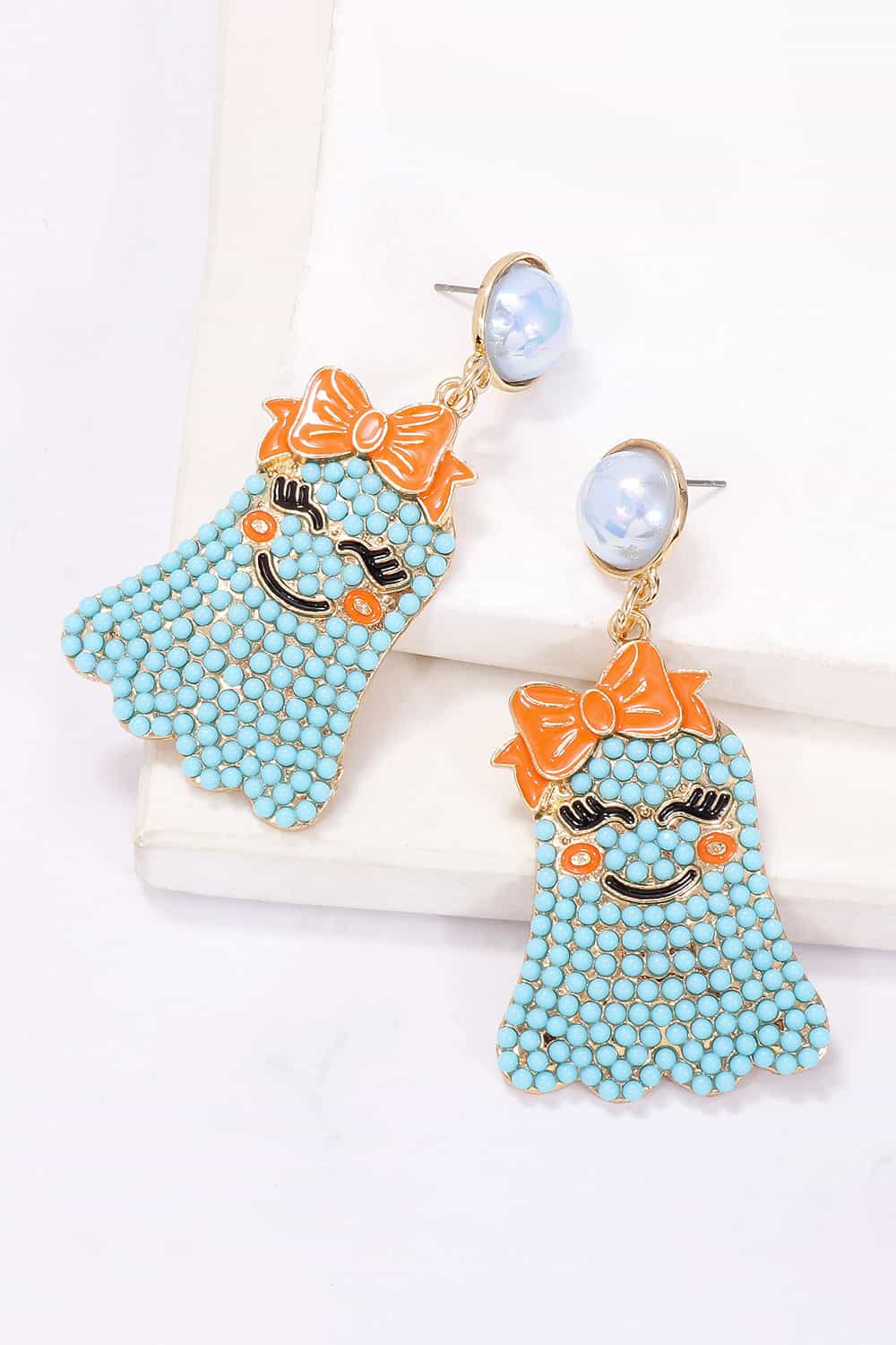 Smiling Ghost Shape Synthetic Pearl Earrings-Teresa&#39;s Fashionista LLC