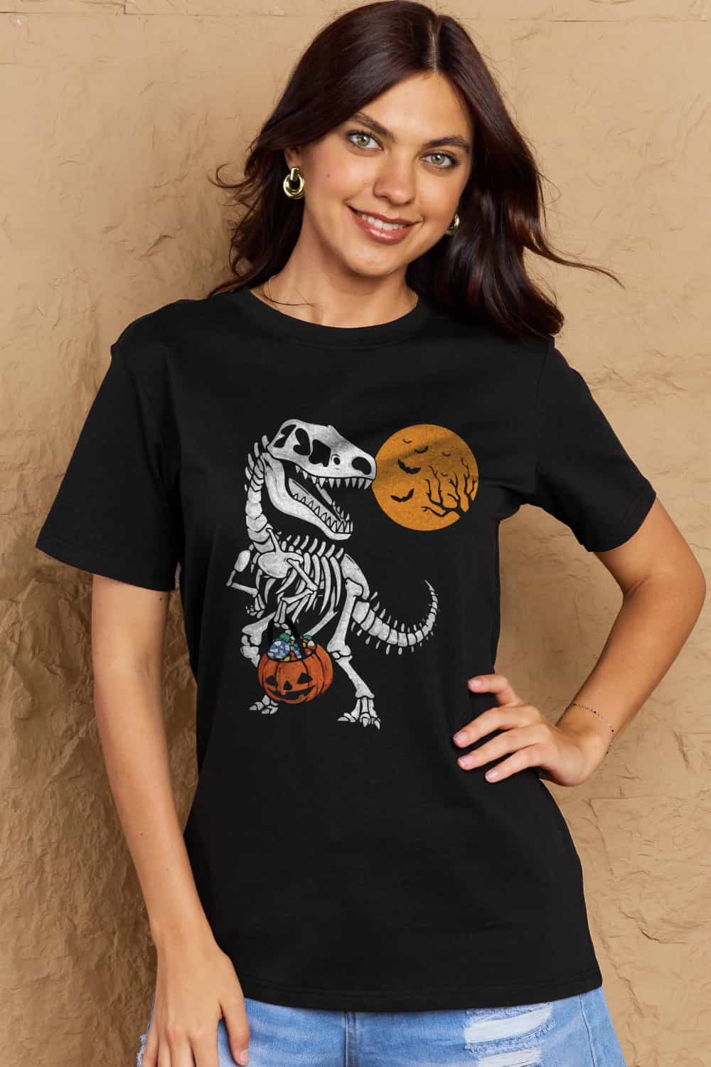 Simply Love Full Size Dinosaur Skeleton Graphic Cotton T-Shirt-Teresa&#39;s Fashionista LLC