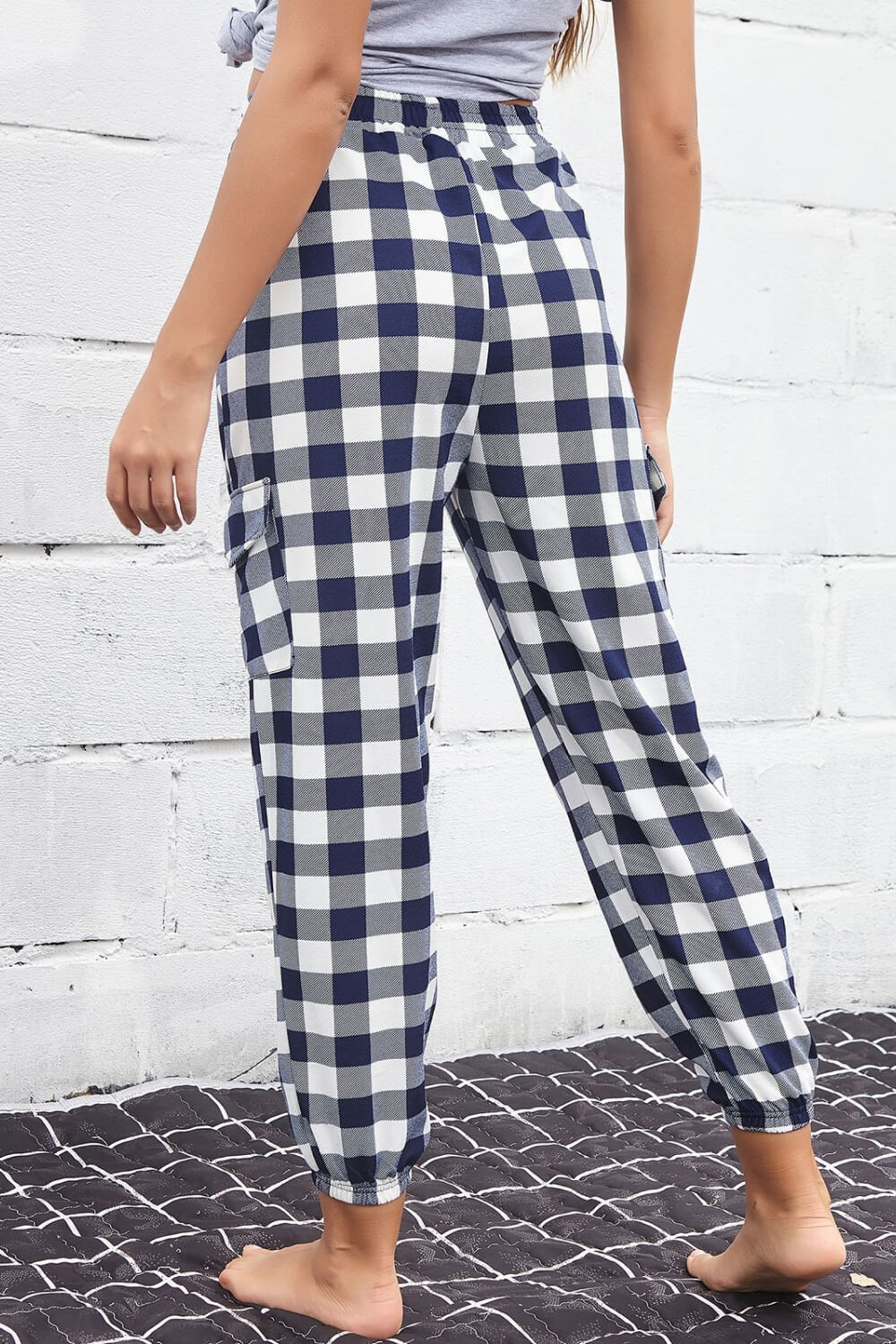 Plaid Elastic High Waist Cargo Pants-Teresa&#39;s Fashionista LLC