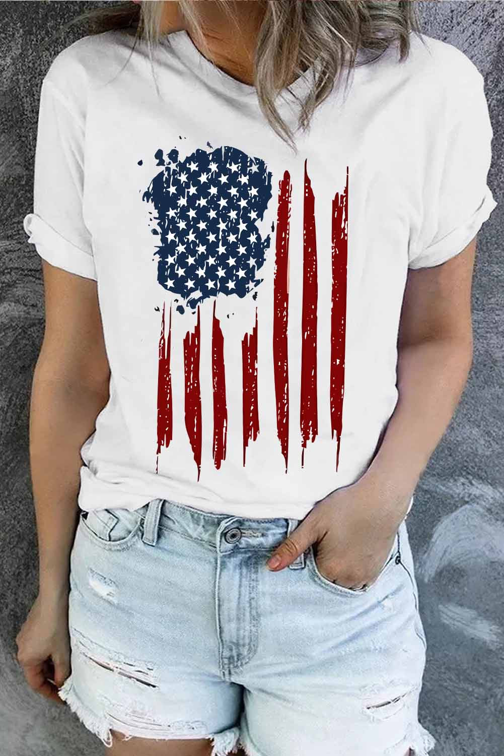 US Flag Graphic Round Neck Short Sleeve Tee-Teresa&#39;s Fashionista LLC