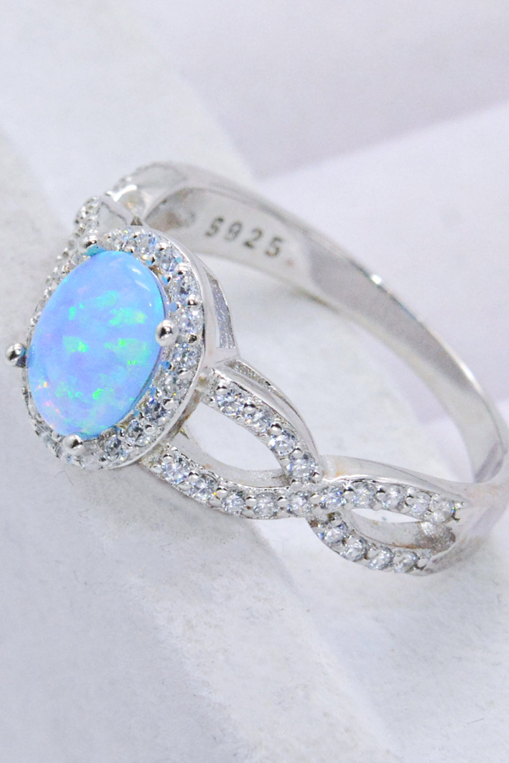 925 Sterling Silver Opal Halo Ring-Teresa&#39;s Fashionista LLC