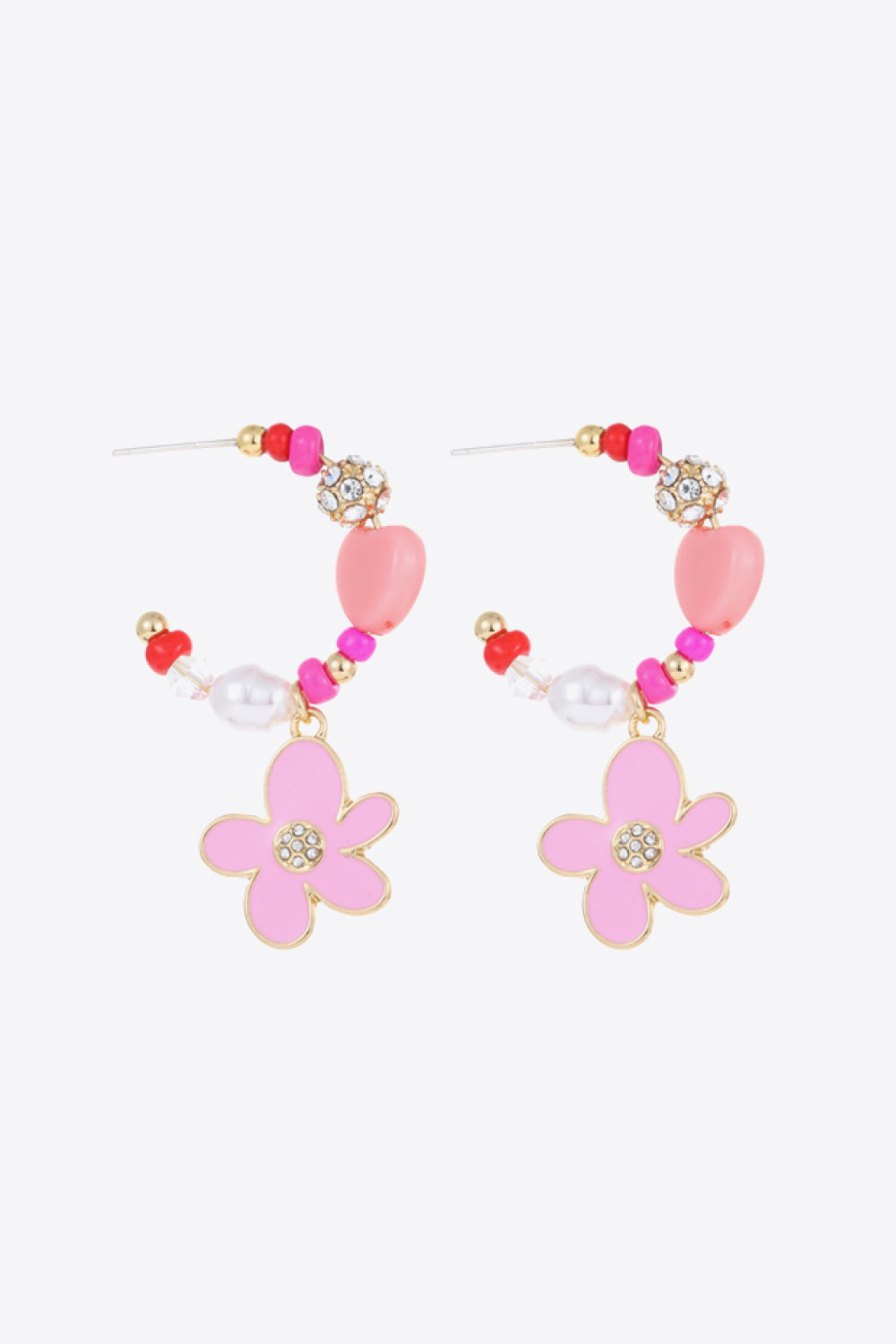 Flower C-Hoop Drop Earrings-Teresa&#39;s Fashionista LLC