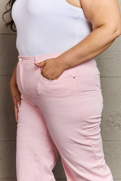 RISEN Raelene Full Size High Waist Wide Leg Jeans in Light Pink-Teresa&#39;s Fashionista LLC