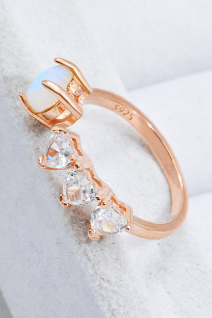 Natural Moonstone and Zircon Heart Open Ring-Teresa&#39;s Fashionista LLC