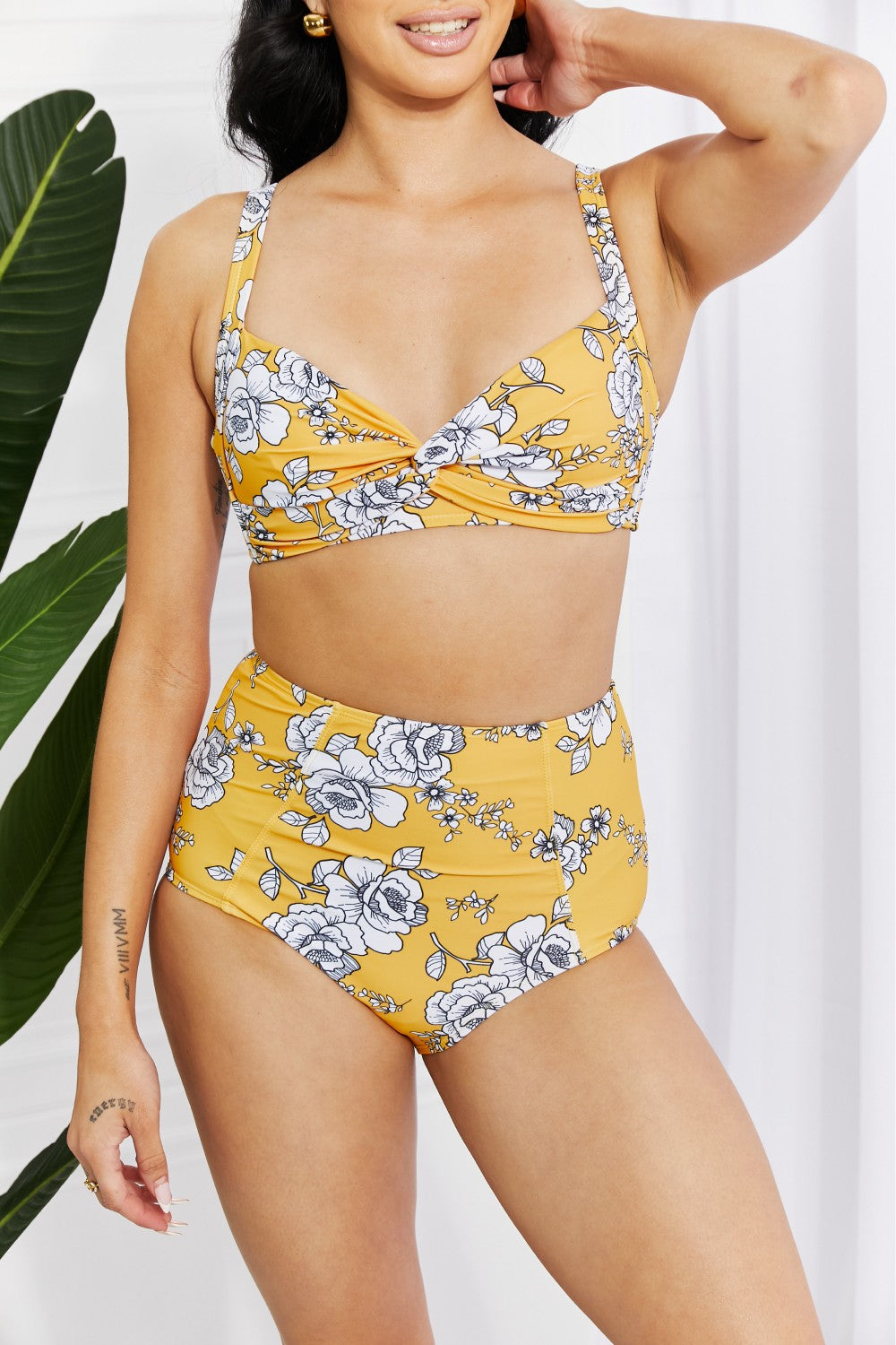 Marina West Swim Take A Dip Twist High-Rise Bikini in Mustard-Teresa&#39;s Fashionista LLC