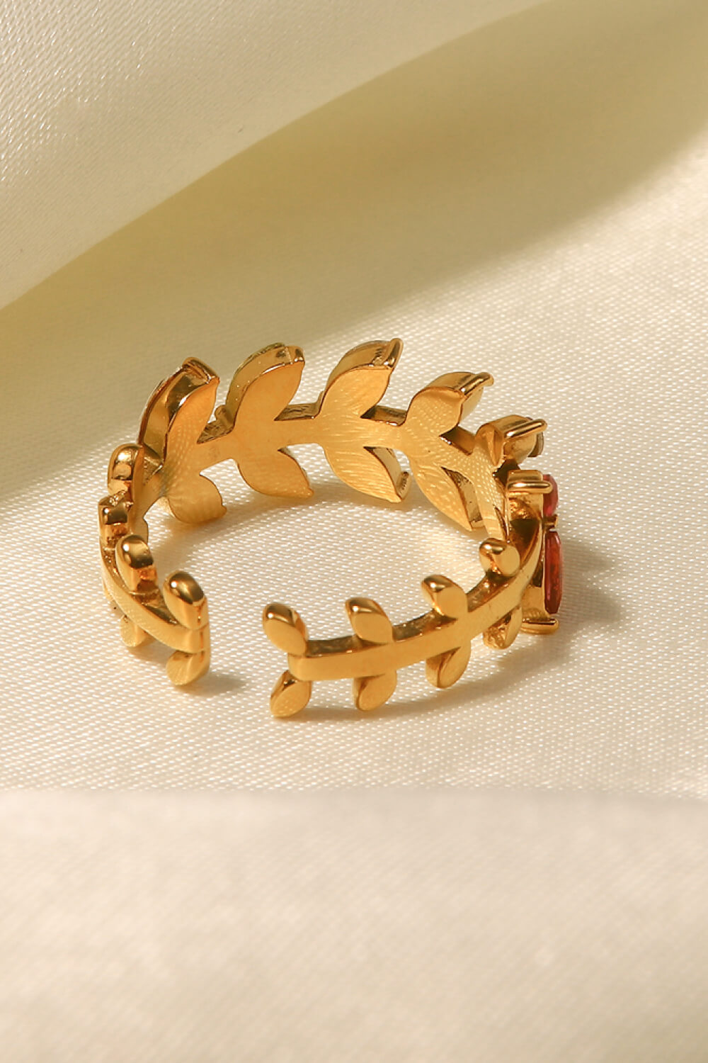 Zircon 18K Gold-Plated Leaf Open Ring-Teresa&#39;s Fashionista LLC