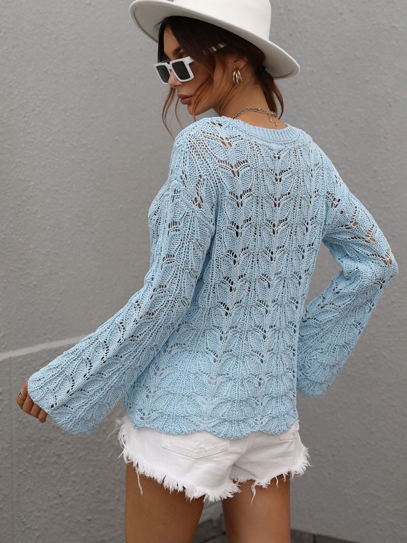 Openwork Dropped Shoulder Knit Top-Teresa&#39;s Fashionista LLC