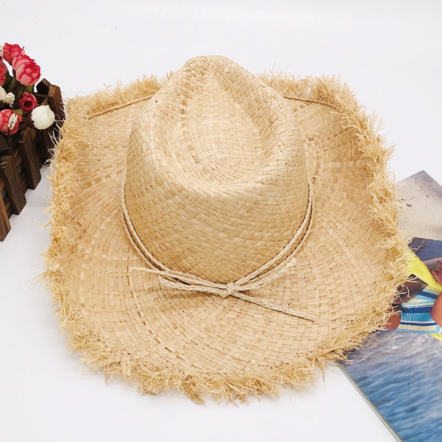 Raw Hem Wide Brim Raffia Hat-Teresa&#39;s Fashionista LLC