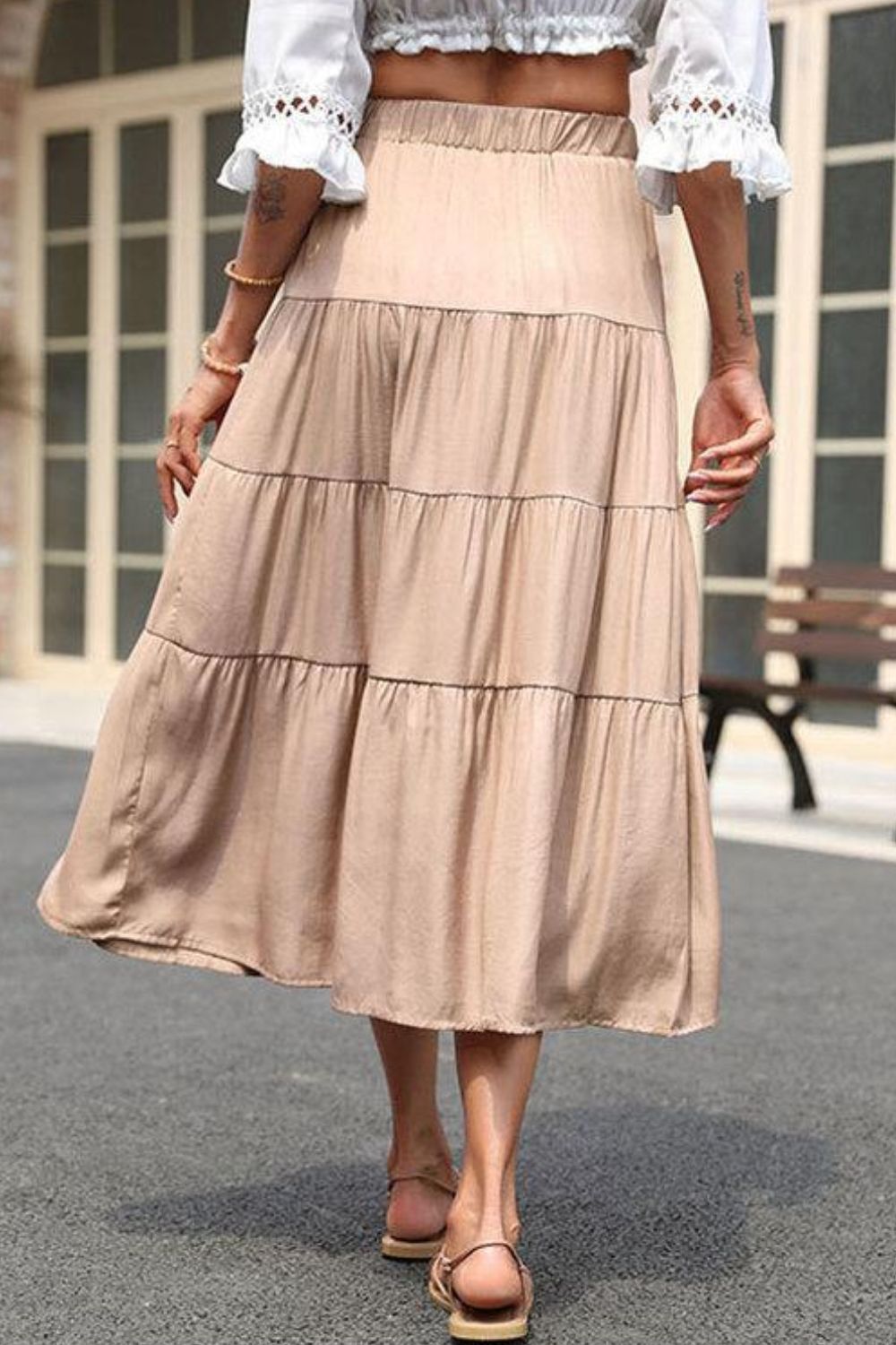 Elastic Waist Tiered Midi Skirt-Teresa&#39;s Fashionista LLC