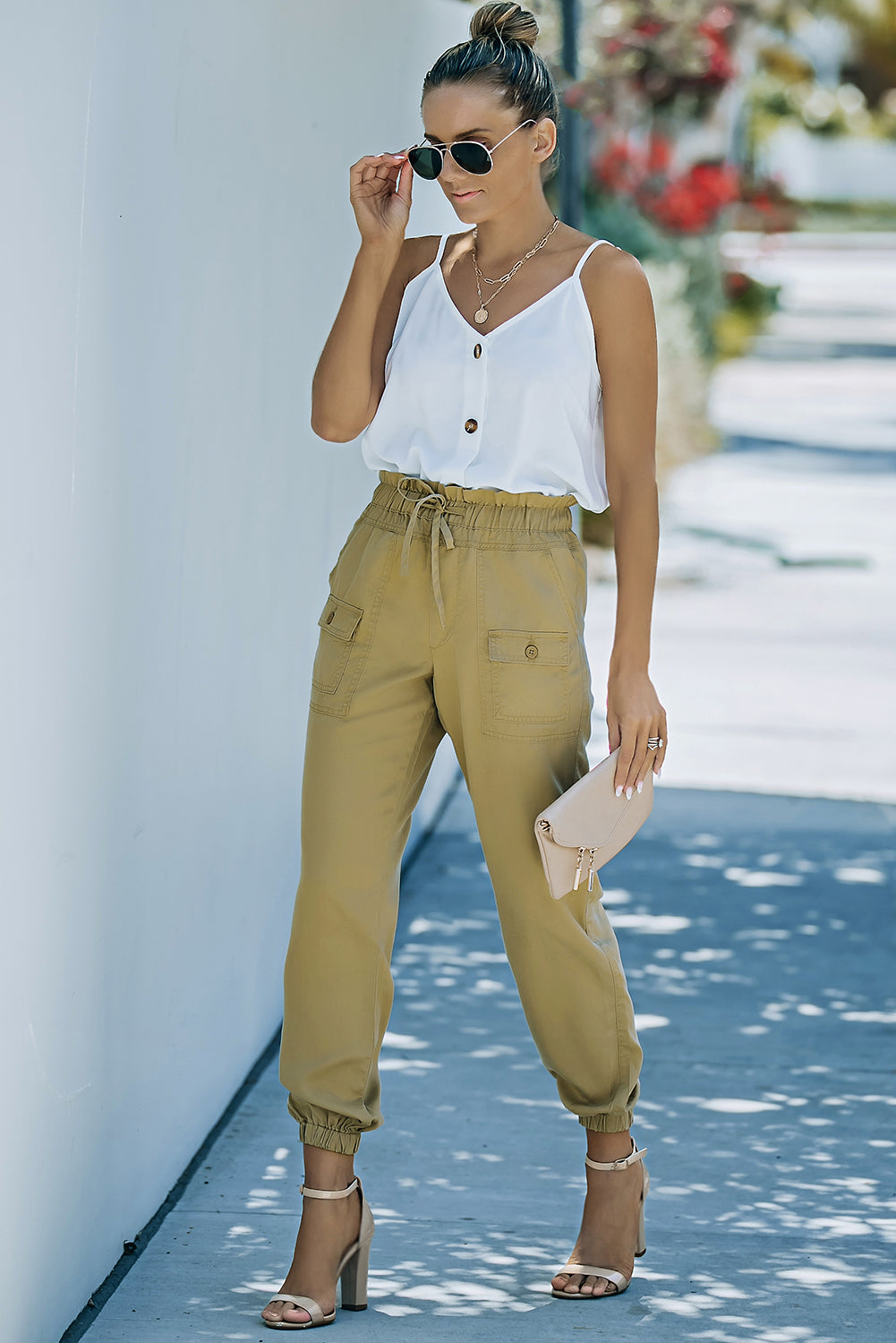 Paperbag Waist Joggers with Pockets-Teresa&#39;s Fashionista LLC