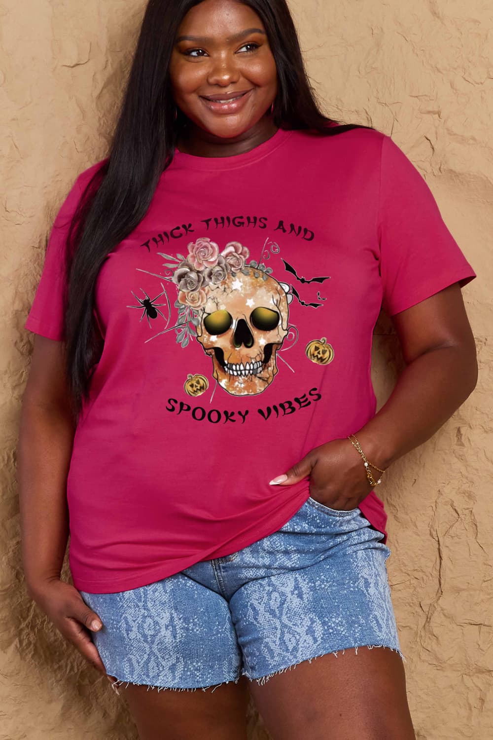 Simply Love Full Size THICK THIGHS AND SPOOKY VIBES Graphic Cotton T-Shirt-Teresa&#39;s Fashionista LLC