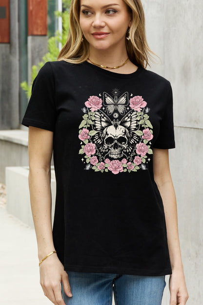 Simply Love Simply Love Full Size Skull & Butterfly Graphic Cotton Tee-Teresa&#39;s Fashionista LLC