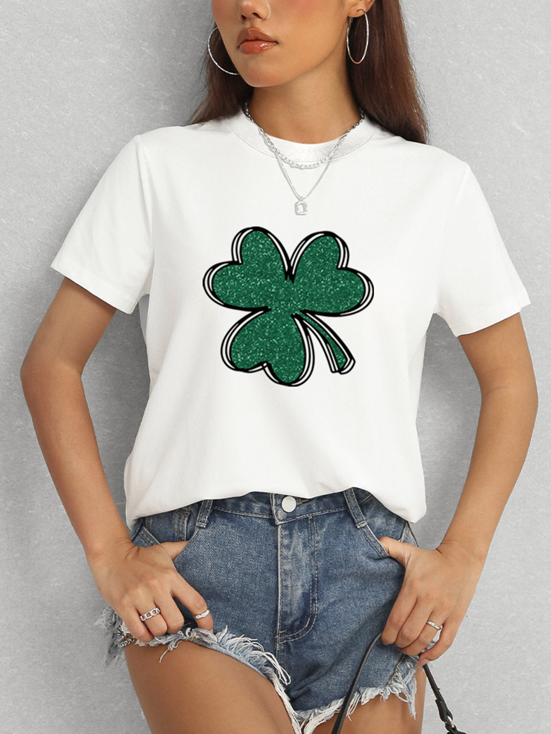 Lucky Clover Round Neck T-Shirt-Teresa&#39;s Fashionista LLC