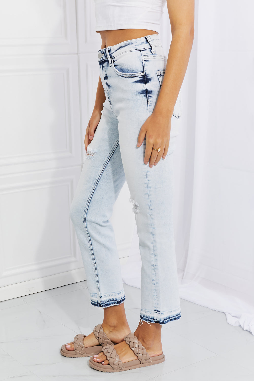 RISEN Full Size Camille Acid Wash Crop Straight Jeans-Teresa&#39;s Fashionista LLC