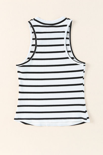 Striped Ribbed Round Neck Tank-Teresa&#39;s Fashionista LLC