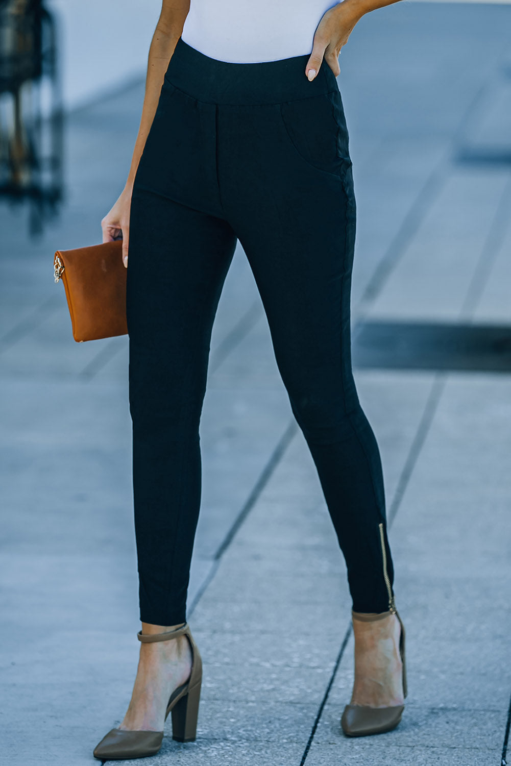 Zipper Ankle High Waist Skinny Pants-Teresa&#39;s Fashionista LLC