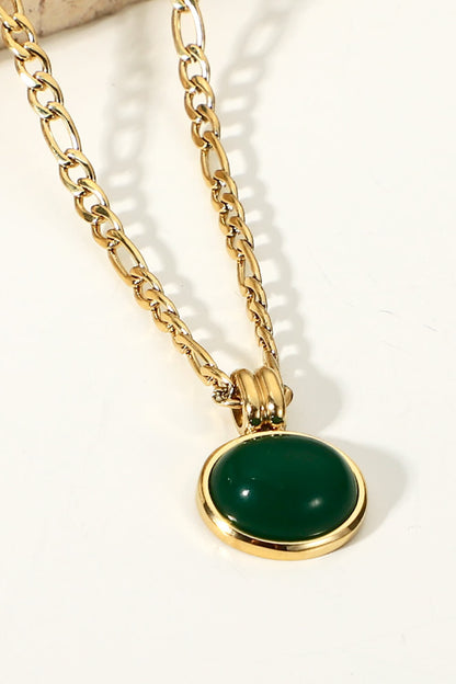 Inlaid Stone Round Pendant Chain Necklace-Teresa&#39;s Fashionista LLC