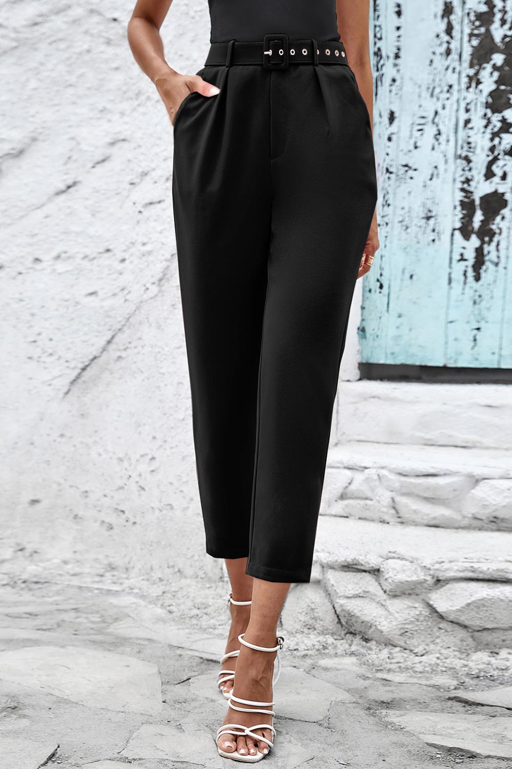 Straight Leg Cropped Pants with Pockets-Teresa&#39;s Fashionista LLC