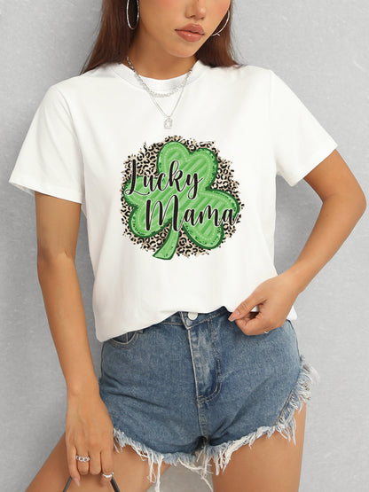 LUCKY MAMA Round Neck T-Shirt-Teresa&#39;s Fashionista LLC