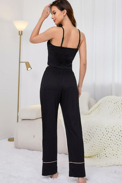 Contrast Trim Cropped Cami and Pants Loungewear Set-Teresa&#39;s Fashionista LLC