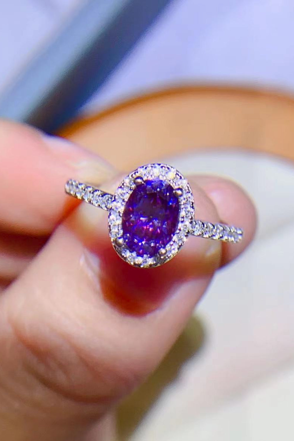 925 Sterling Silver 1 Carat Purple Moissanite Ring-Teresa&#39;s Fashionista LLC