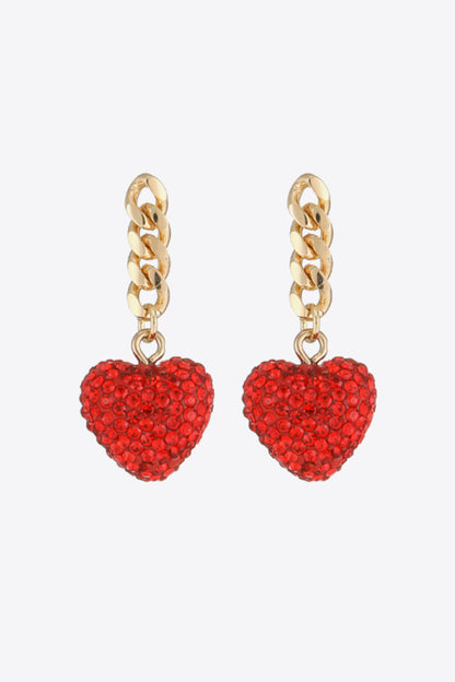 Rhinestone Heart Chain Drop Earrings-Teresa&#39;s Fashionista LLC