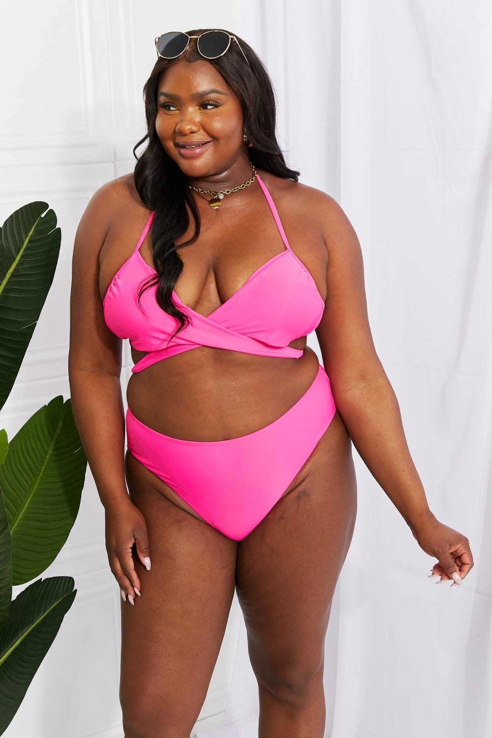 Marina West Swim Summer Splash Halter Bikini Set in Pink-Teresa&#39;s Fashionista LLC