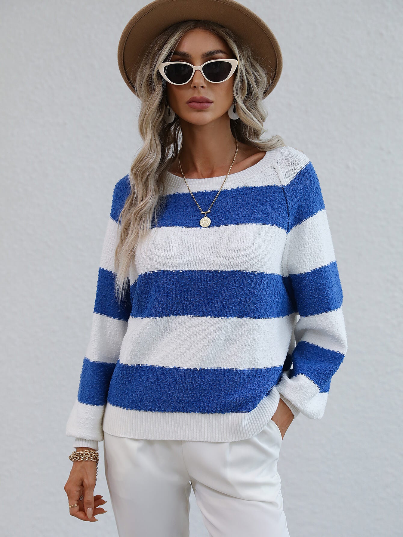 Striped Raglan Sleeve Ribbed Trim Knit Top-Teresa&#39;s Fashionista LLC