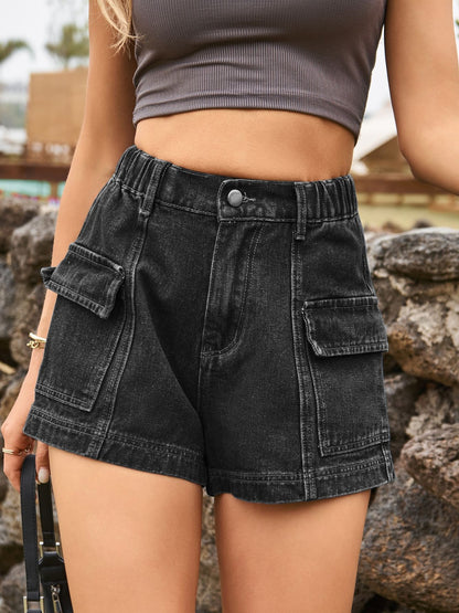 High Waist Denim Shorts with Pockets-Teresa&#39;s Fashionista LLC