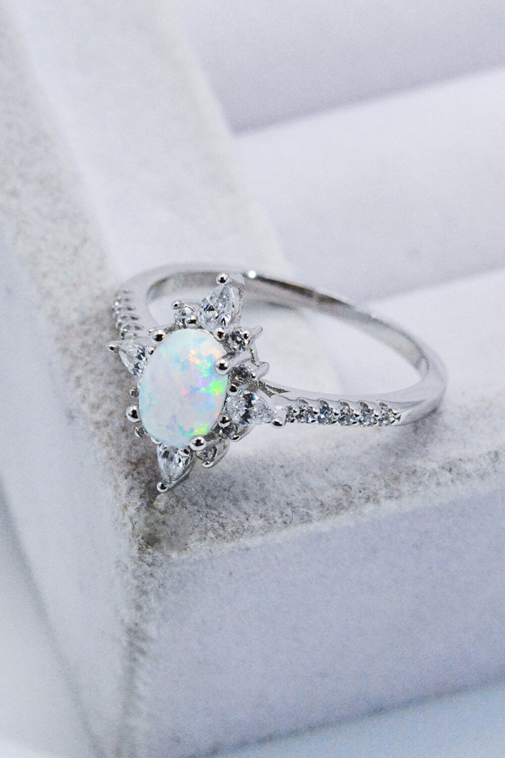 Platinum-Plated Opal and Zircon Ring-Teresa&#39;s Fashionista LLC