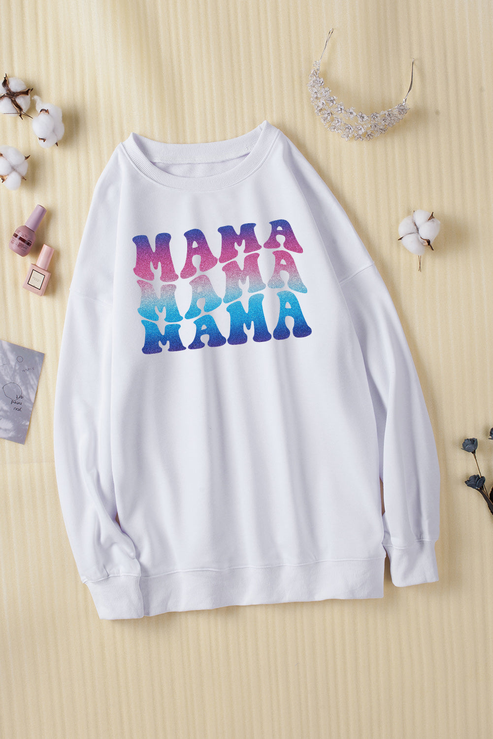 MAMA Gradient Graphic Dropped Shoulder Sweatshirt-Teresa&#39;s Fashionista LLC