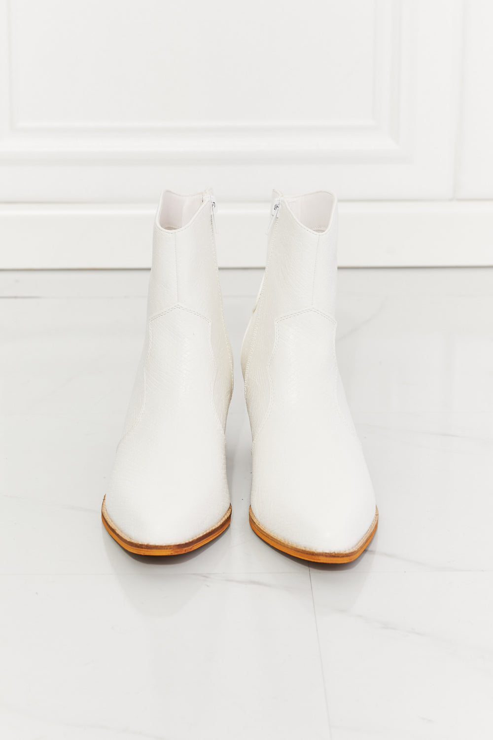 MMShoes Watertower Town Faux Leather Western Ankle Boots in White-Teresa&#39;s Fashionista LLC