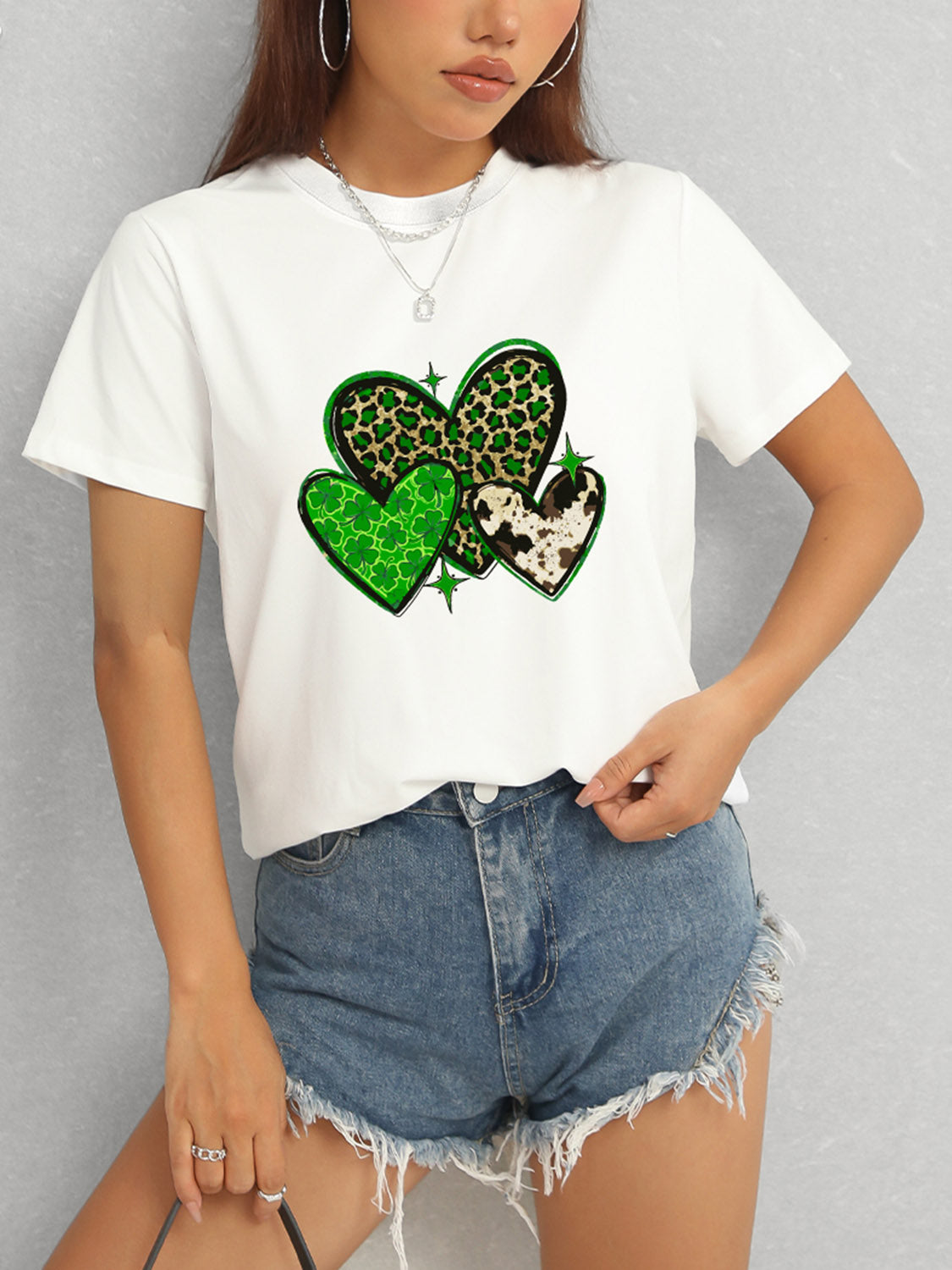 Heart Round Neck Short Sleeve T-Shirt-Teresa&#39;s Fashionista LLC