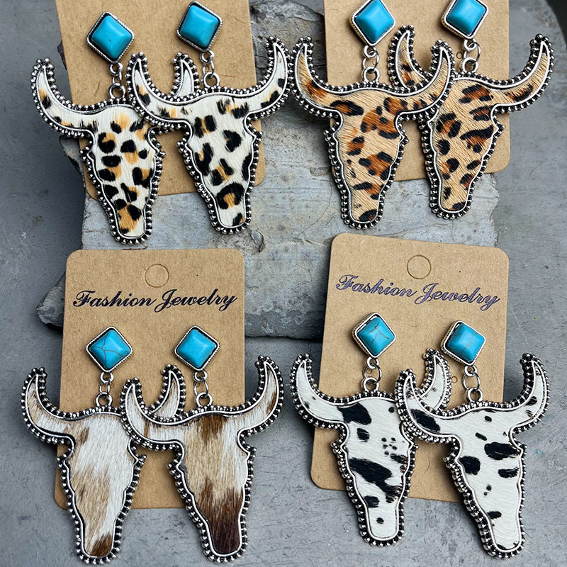 Bull Shape Turquoise Dangle Earrings-Teresa&#39;s Fashionista LLC