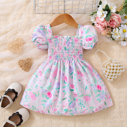 Baby Girl Floral Ruffle Trim Smocked Dress-Teresa&#39;s Fashionista LLC