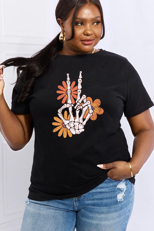 Simply Love Full Size Skeleton Hand Graphic Cotton Tee-Teresa&#39;s Fashionista LLC