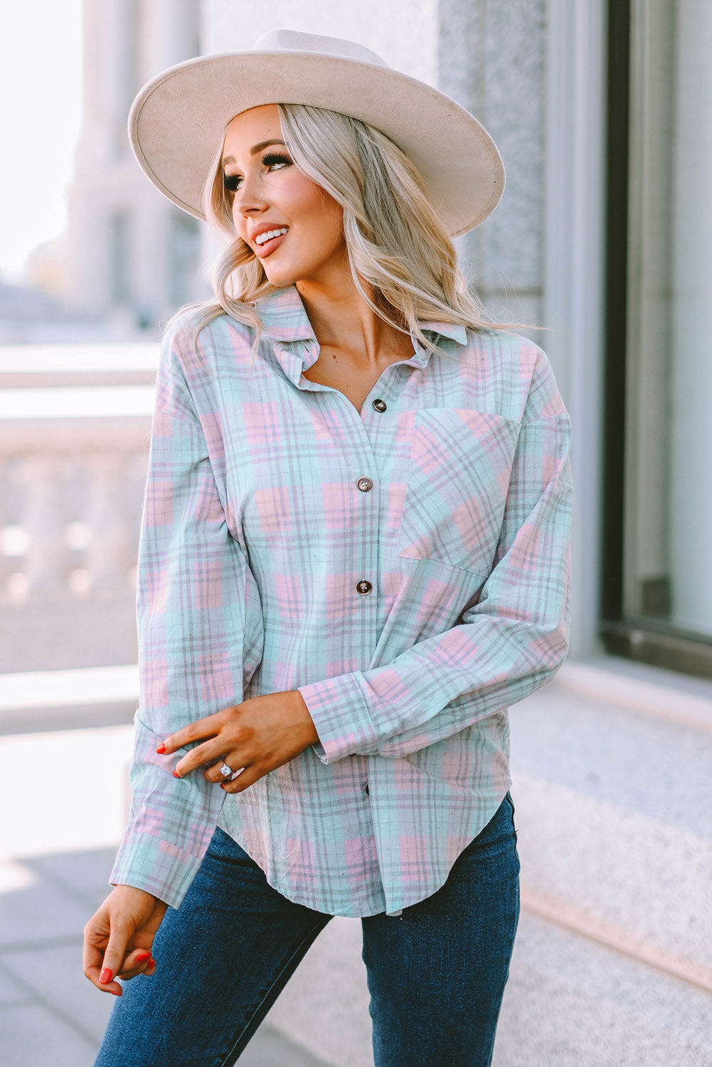 Plaid Button-Up Dropped Shoulder Shirt-Teresa&#39;s Fashionista LLC