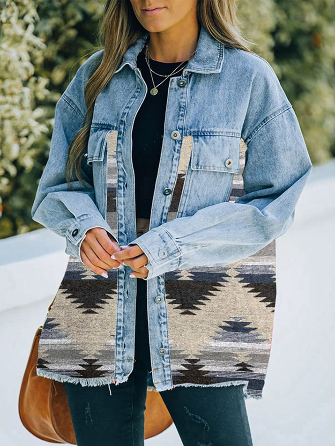 Collared Neck Dropped Shoulder Denim Jacket-Teresa&#39;s Fashionista LLC