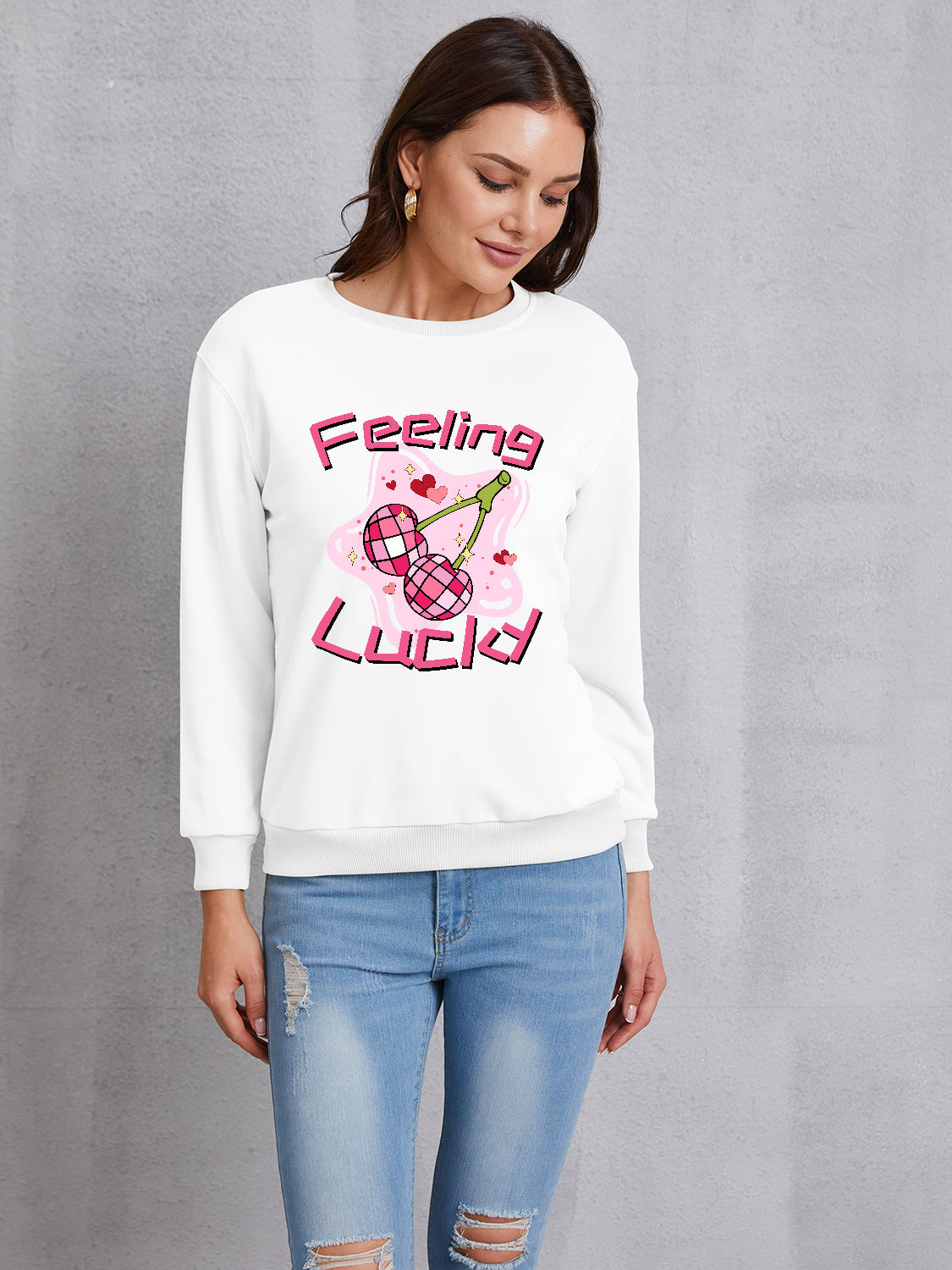 FEELING LUCKY Round Neck Sweatshirt-Teresa&#39;s Fashionista LLC