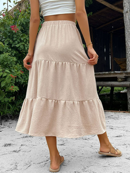 Button Down Tiered Midi Skirt-Teresa&#39;s Fashionista LLC