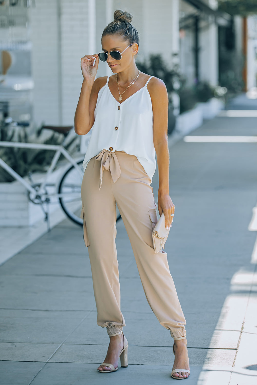 Tied High Waist Cargo Joggers-Teresa&#39;s Fashionista LLC