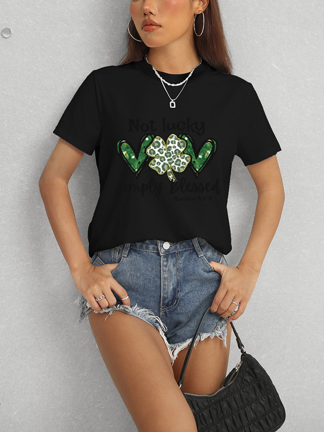 Lucky Clover Round Neck Short Sleeve T-Shirt-Teresa&#39;s Fashionista LLC