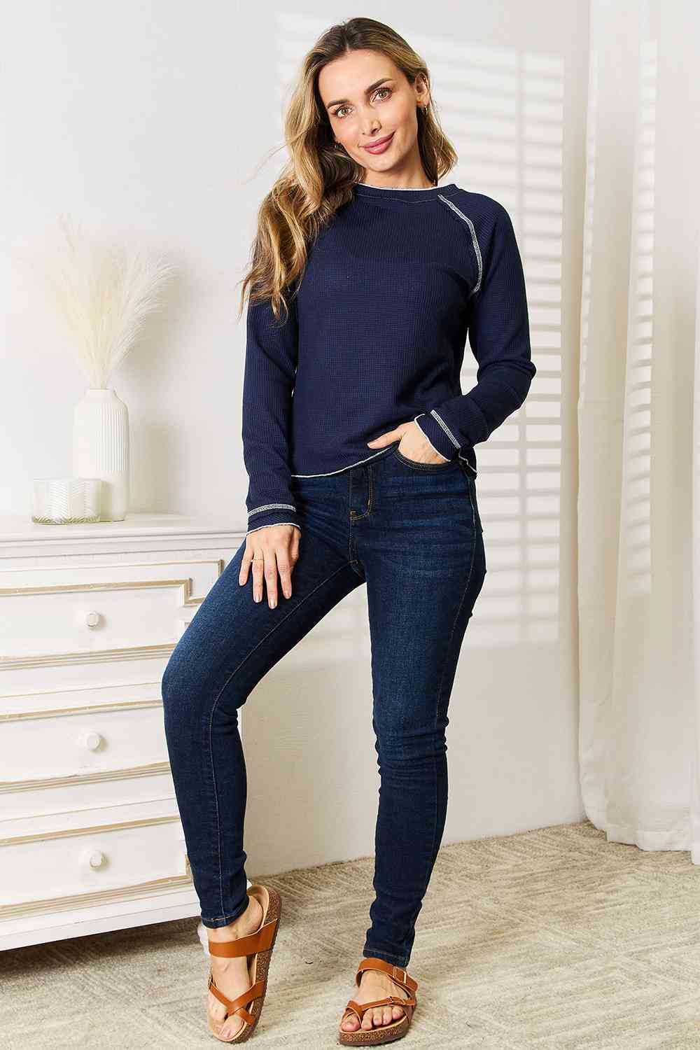 Basic Bae Long Raglan Sleeve Round Neck Top-Teresa&#39;s Fashionista LLC