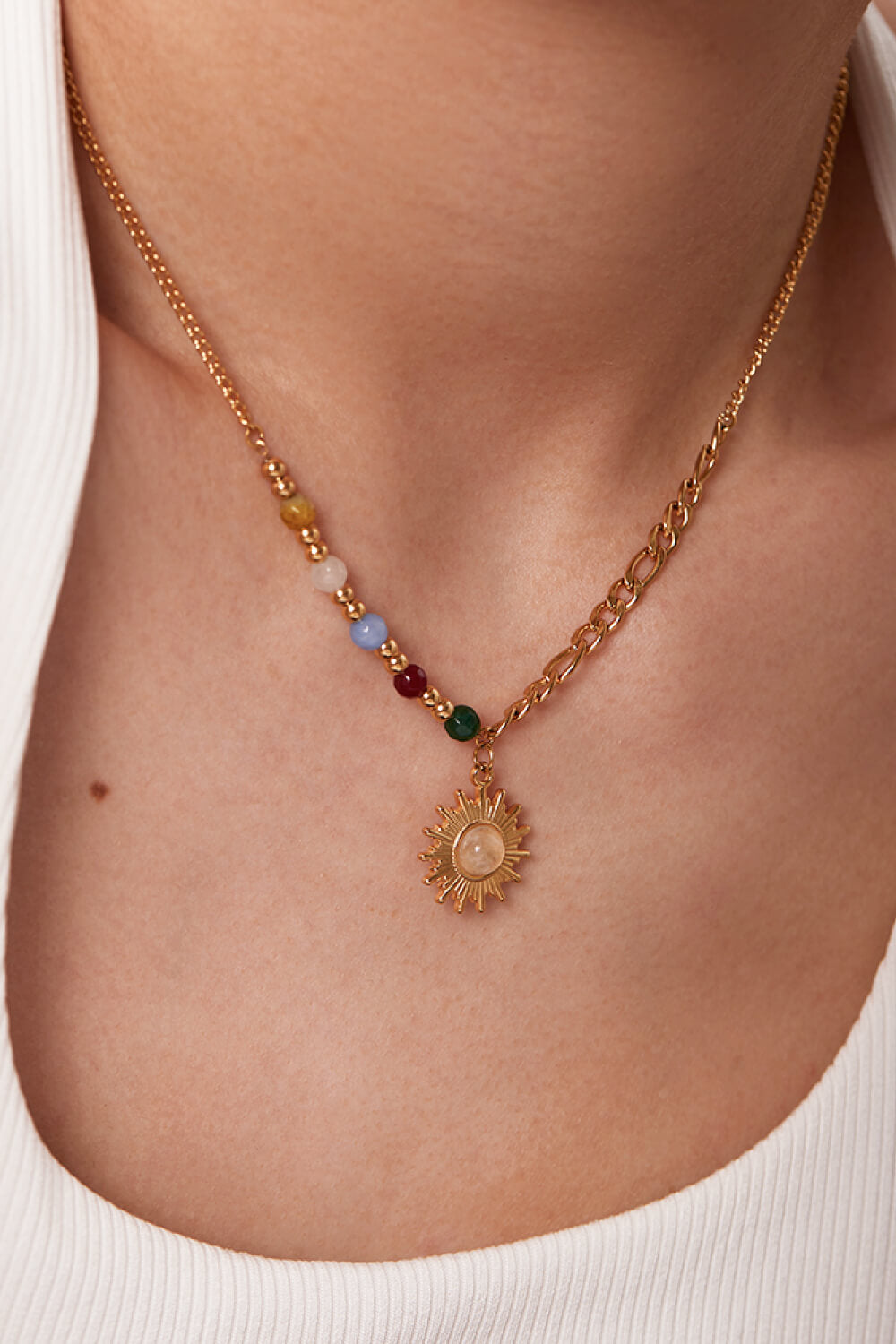 Opal Sun Shape Pendant Necklace-Teresa&#39;s Fashionista LLC