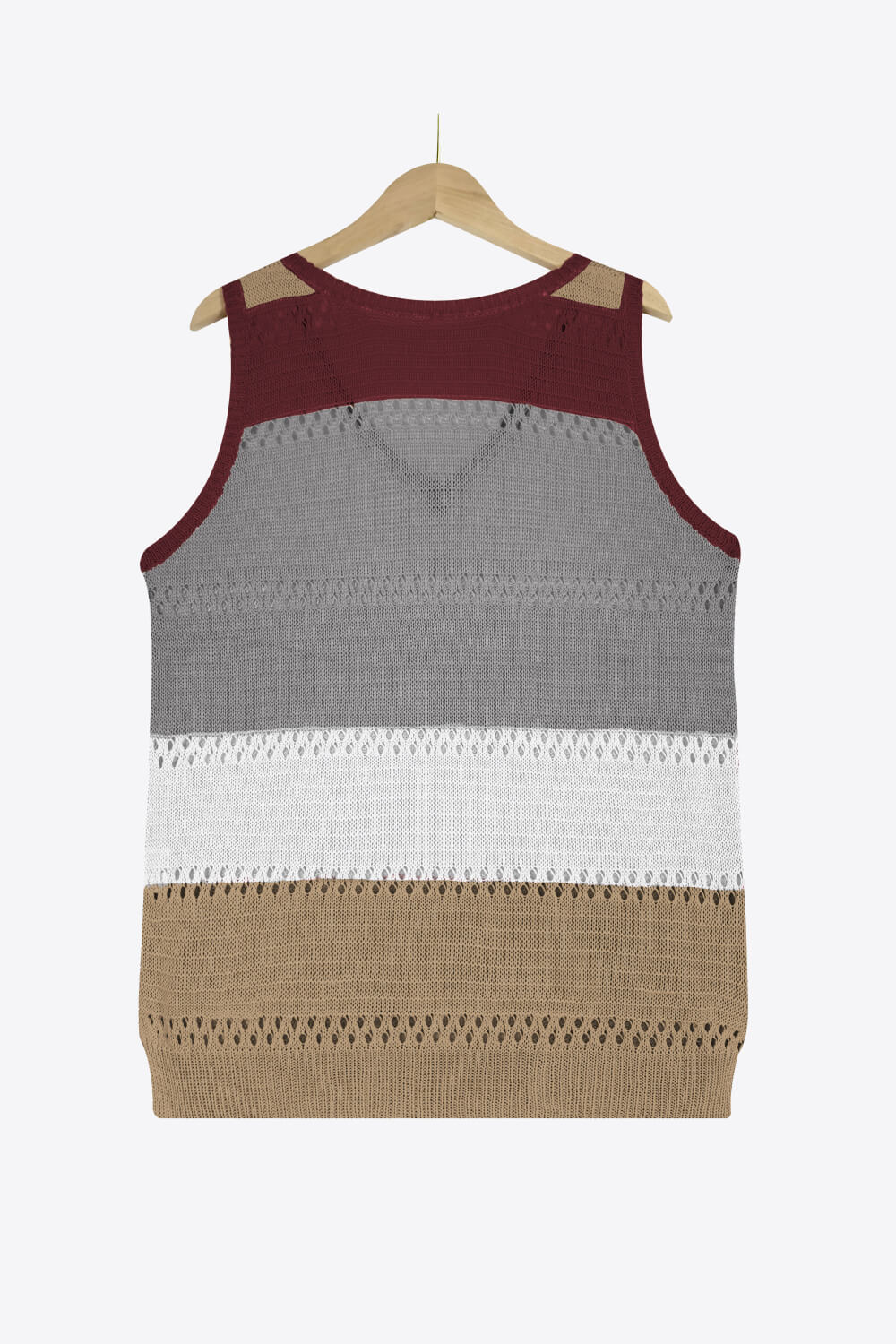 Striped Openwork V-Neck Knit Tank-Teresa&#39;s Fashionista LLC