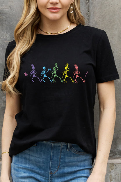 Simply Love Full Size Dancing Skeleton Graphic Cotton Tee-Teresa&#39;s Fashionista LLC