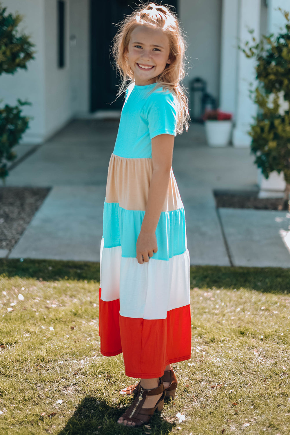 Girls Color Block Round Neck Maxi Dress-Teresa&#39;s Fashionista LLC