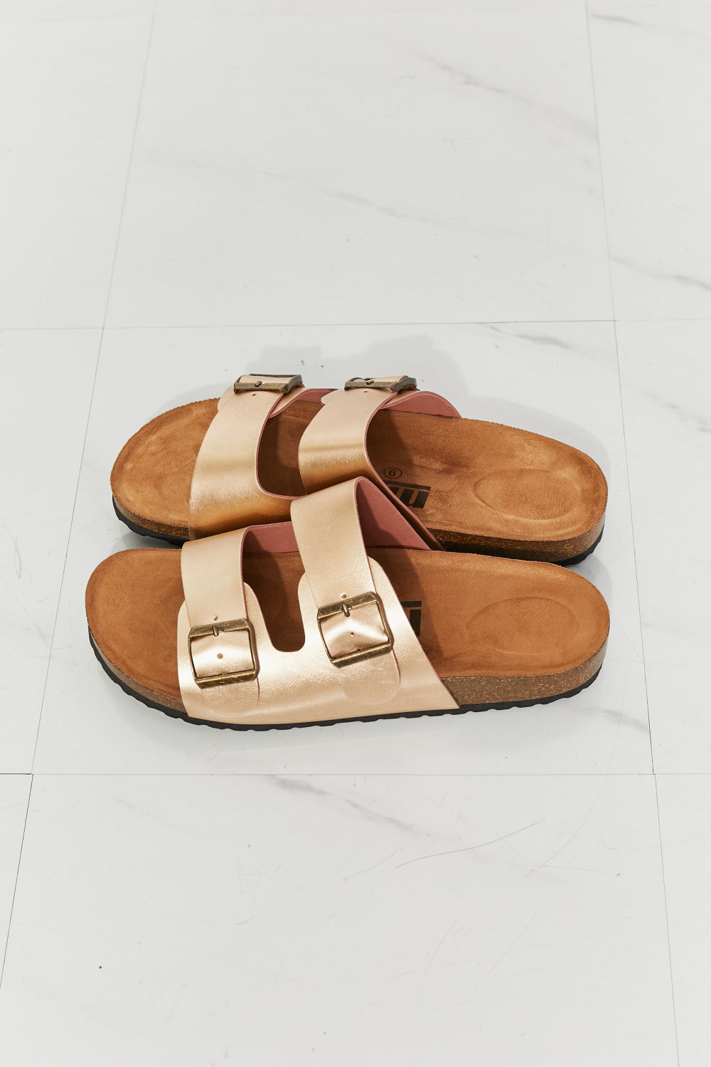 MMShoes Best Life Double-Banded Slide Sandal in Gold-Teresa&#39;s Fashionista LLC