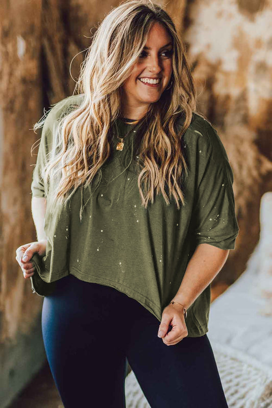 Plus Size Round Neck Half Sleeve Blouse-Teresa&#39;s Fashionista LLC